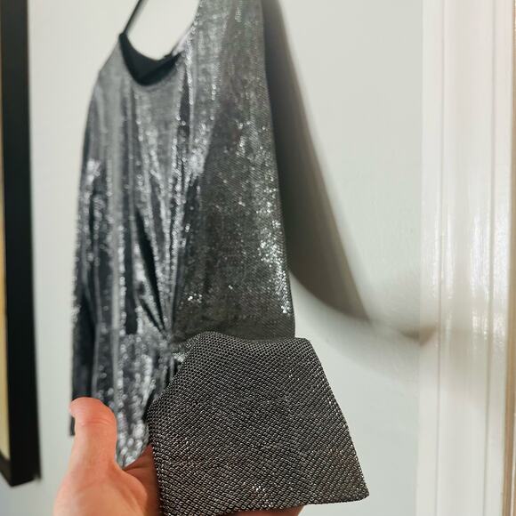 BB DAKOTA Women's Shine Silver Metallic Long Sleeves Mini Dress Size Small - Picture 8 of 16